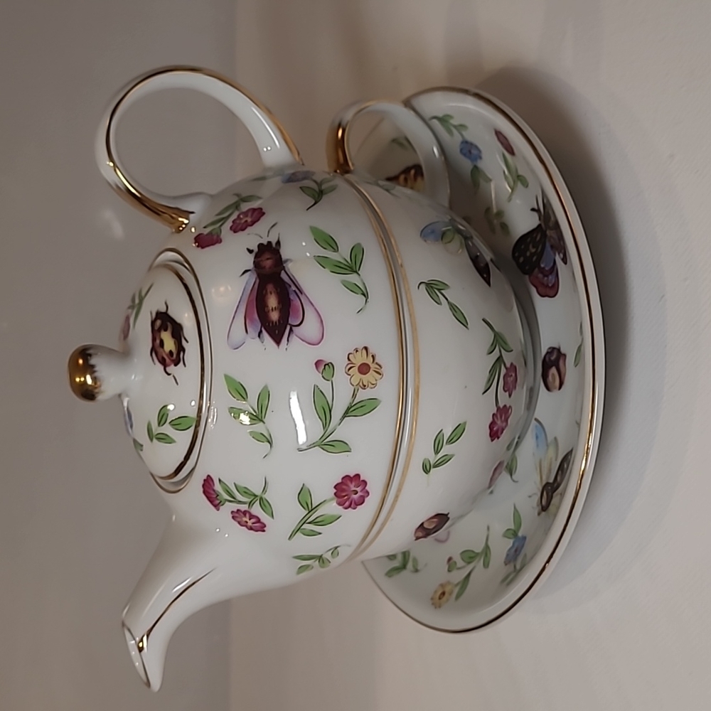 Adeline porcell Anafine tea for one set teacup and saucer and pot